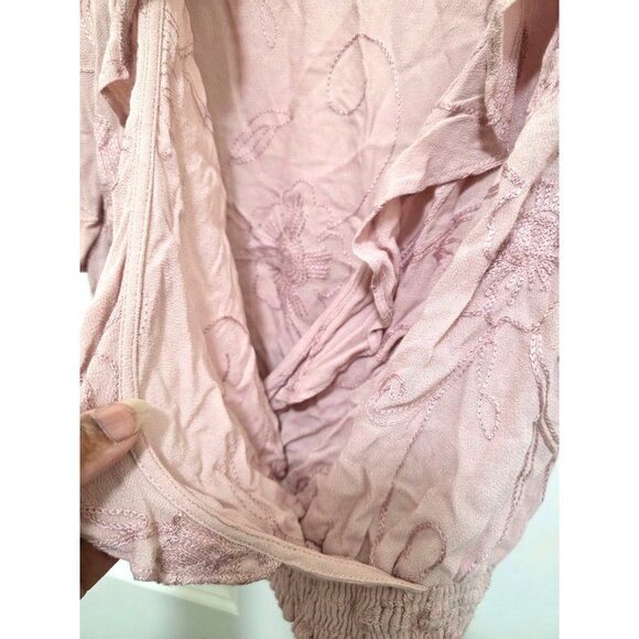ASTR The Label Pink Embroidered Ruffle Wrap Top With Elastic Waist Womens Size S - Picture 4 of 10